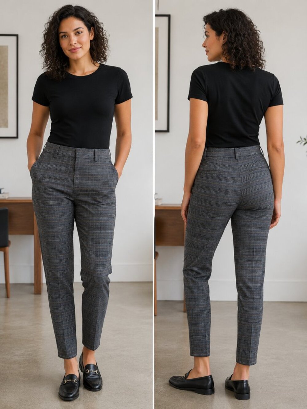 Maurices Plaid Straight Leg Dress Pants Gray Black Business Casual